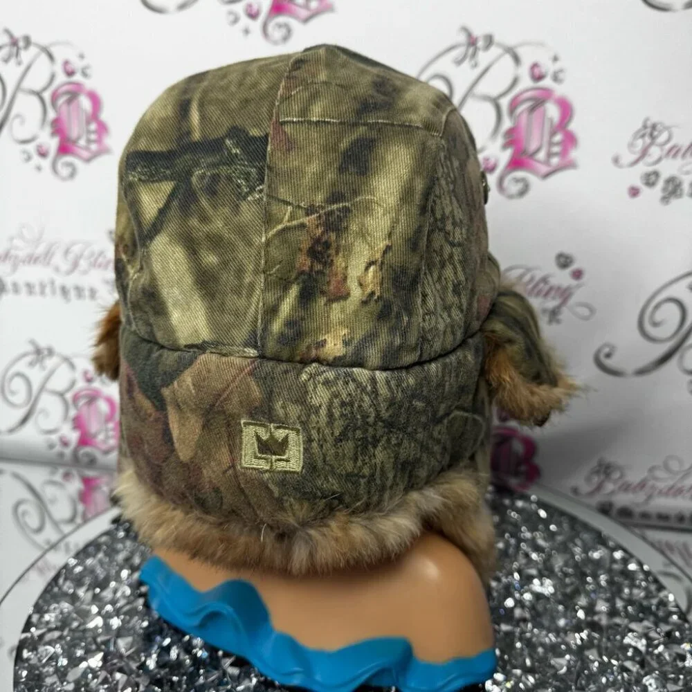 Toque hat trapper camo fur real rabbit Camouflage Fur-Lined Hat embroidered